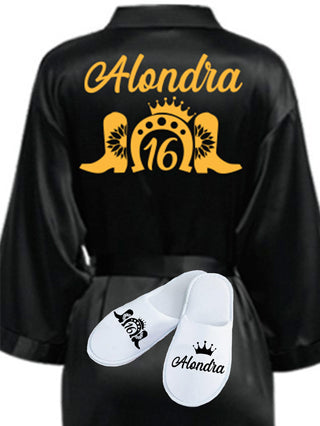 Sweet 16 Black with Gold robe with slippers