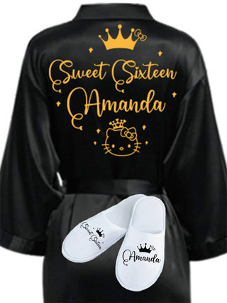 Sweet 16 Black with Gold robe with slippers