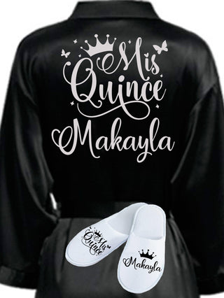 Quinceanera Black with Silver robe with slippers