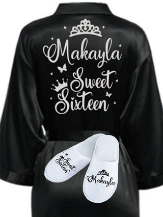 Sweet 16 Black with Silver robe with slippers