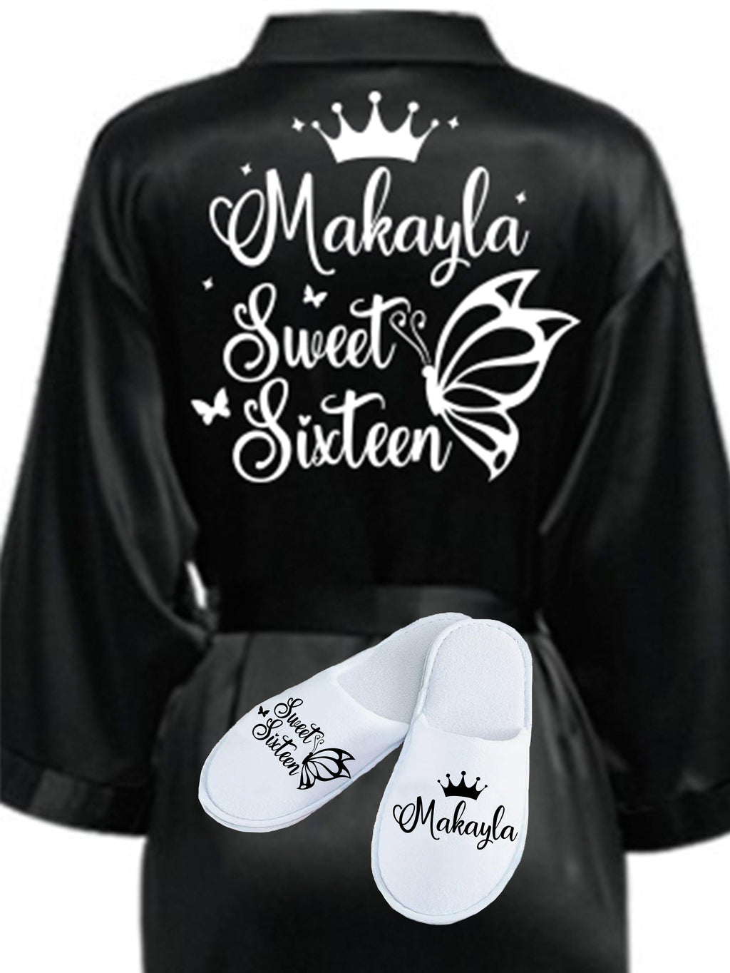 Quinceanera Black with Silver robe with slippers | Black sweet 16 ...