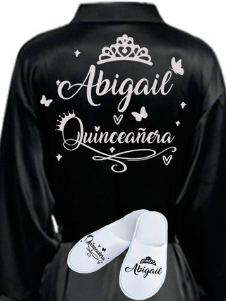 Quinceanera Black with Silver robe with slippers