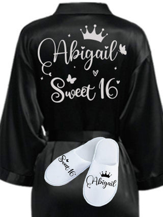 Sweet 16 Black with Silver robe with slippers