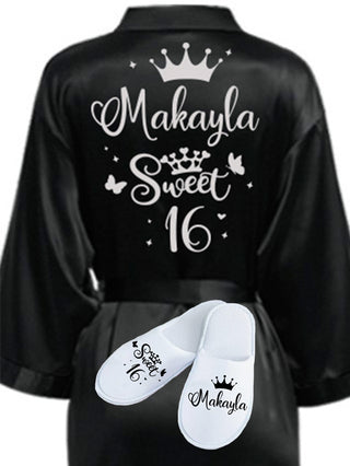 Sweet 16 Black with Silver robe with slippers