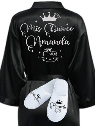 Quinceanera Black with Silver robe with slippers