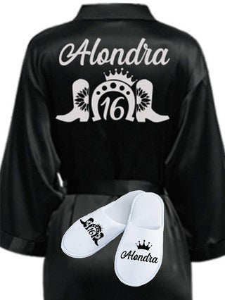 Sweet 16 Black with Silver robe with slippers