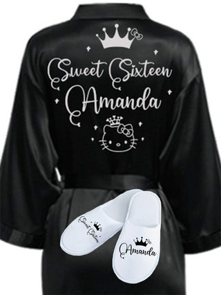 Sweet 16 Black with Silver robe with slippers