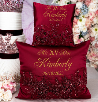 Burgundy quinceanera pillows set
