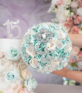 Mint Quinceanera Bouquet 13 inches