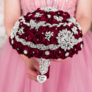 Burgundy Silver Quinceanera Bouquet 9 inches