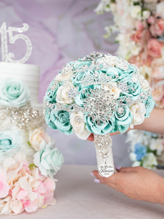 Mint Quinceanera Bouquet 9 inches