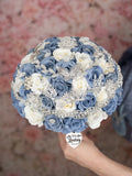 Slate Blue silver quinceanera bouquet 9 inches