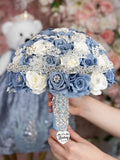 Slate Blue silver quinceanera bouquet 9 inches