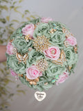 Sage Green Pink Gold Quinceanera Bouquet 13 inches