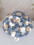 Slate Blue Gold quinceanera bouquet 13 inches