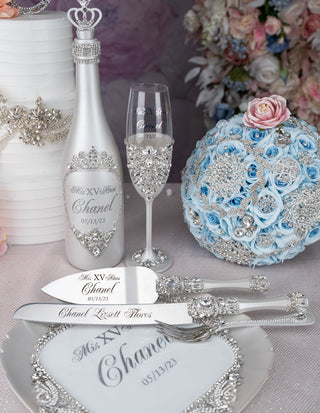 Silver Quinceanera Brindis Package with Bottle