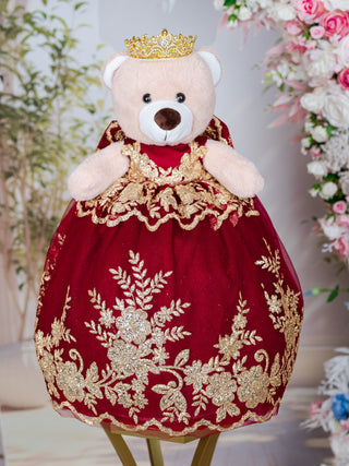 Burgundy Quinceanera Brown Teddy Bear