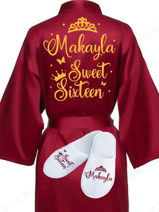 Sweet 16 Burgundy with Gold robe with slippers