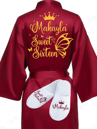 Sweet 16 Burgundy with Gold robe with slippers