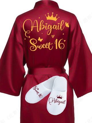 Sweet 16 Burgundy with Gold robe with slippers