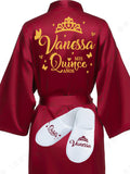 Quinceanera Burgundy with Gold robe with slippers