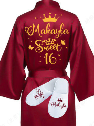 Sweet 16 Burgundy with Gold robe with slippers