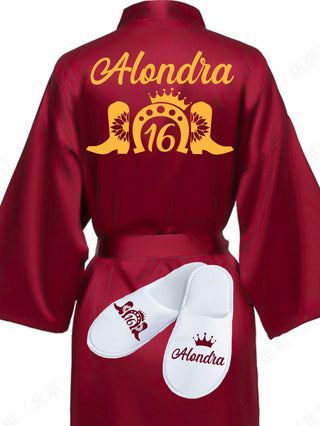 Sweet 16 Burgundy with Gold robe with slippers