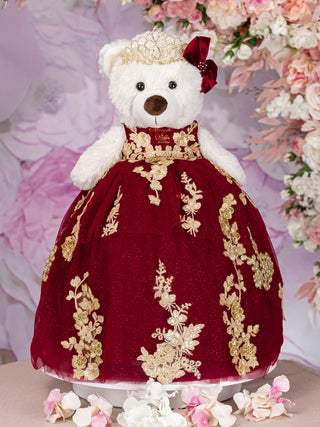 Burgundy Quinceanera pillows set and teddy bear