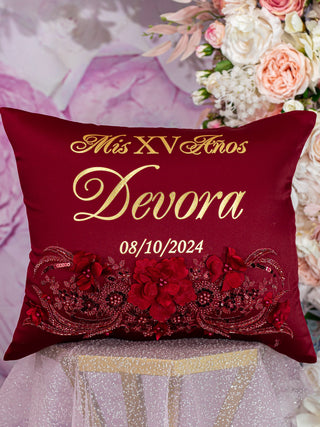 Burgundy quinceanera kneeling pillow, shoes pillow