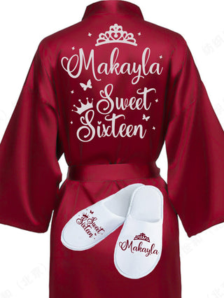 Sweet 16 Burgundy with Silver robe with slippers