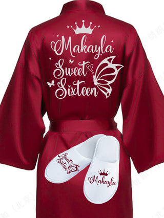 Sweet 16 Burgundy with Silver robe with slippers