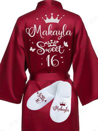 Sweet 16 Burgundy with Silver robe with slippers