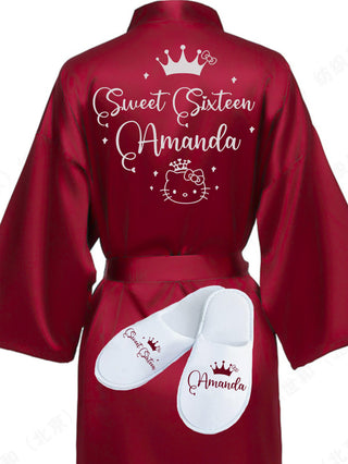 Sweet 16 Burgundy with Silver robe with slippers