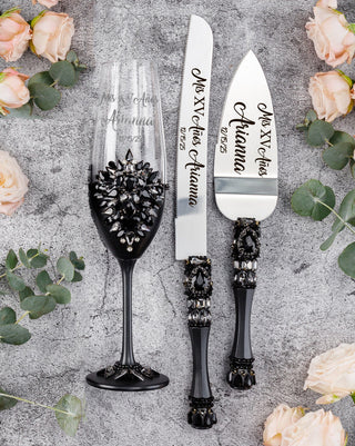 Black Gothic Quinceanera cake knife and server