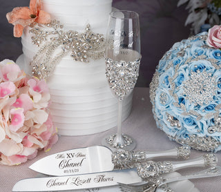 Silver Quinceanera Brindis Package with Bottle