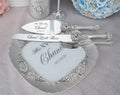 Silver Quinceanera cake knife set with plate and fork