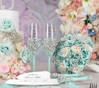 Mint 2 quinceanera champagne glasses