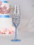 Dusty Blue silver 4 quinceanera champagne glasses