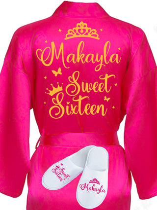 Sweet 16 Fuchsia with Gold robe with slippers