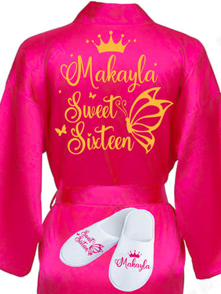 Sweet 16 Fuchsia with Gold robe with slippers