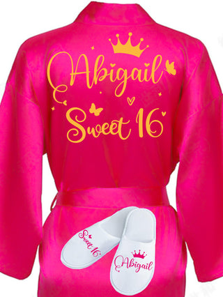 Sweet 16 Fuchsia with Gold robe with slippers