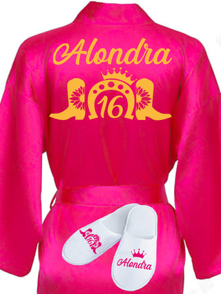 Sweet 16 Fuchsia with Gold robe with slippers