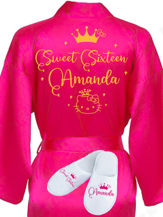 Sweet 16 Fuchsia with Gold robe with slippers