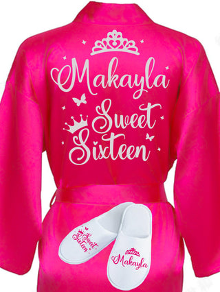 Sweet 16 Fuchsia with Silver robe with slippers