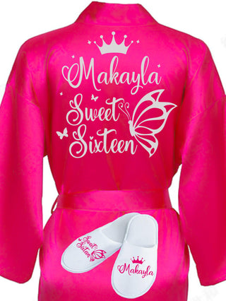 Sweet 16 Fuchsia with Silver robe with slippers