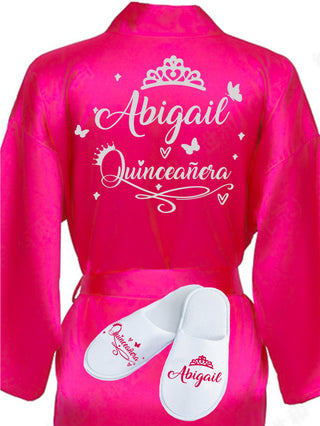 Quinceanera Fuchsia with Silver robe with slippers