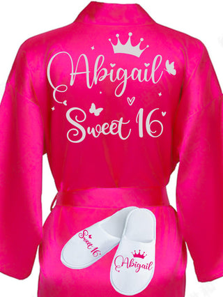 Sweet 16 Fuchsia with Silver robe with slippers