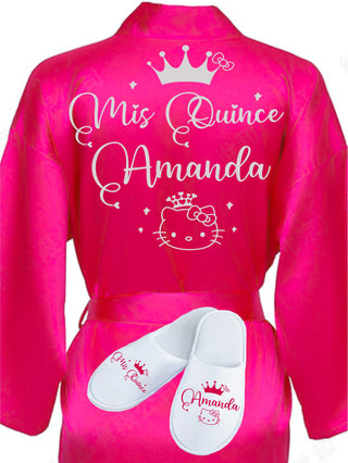 Quinceanera Fuchsia with Silver robe with slippers