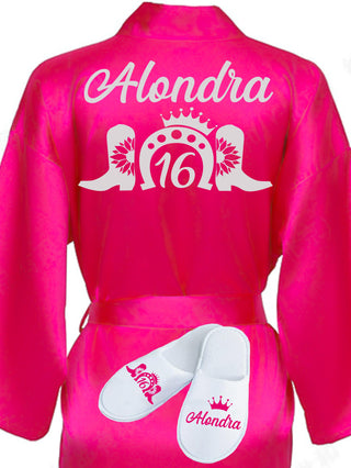 Sweet 16 Fuchsia with Silver robe with slippers