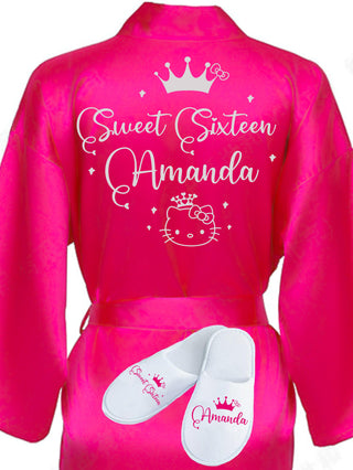 Sweet 16 Fuchsia with Silver robe with slippers